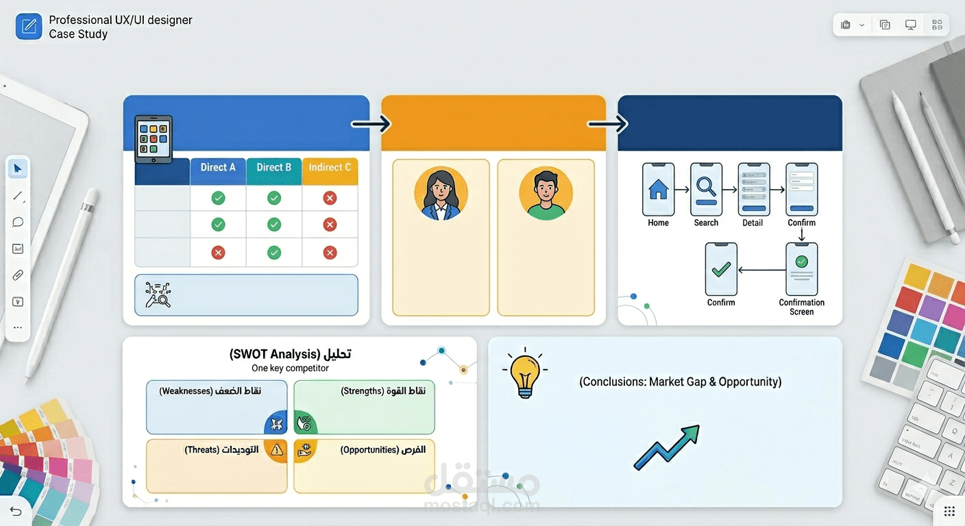 دراسة حالة لتجربة المستخدم (Competitor Analysis, Persona, User Flow) | تطبيق FOODLY
