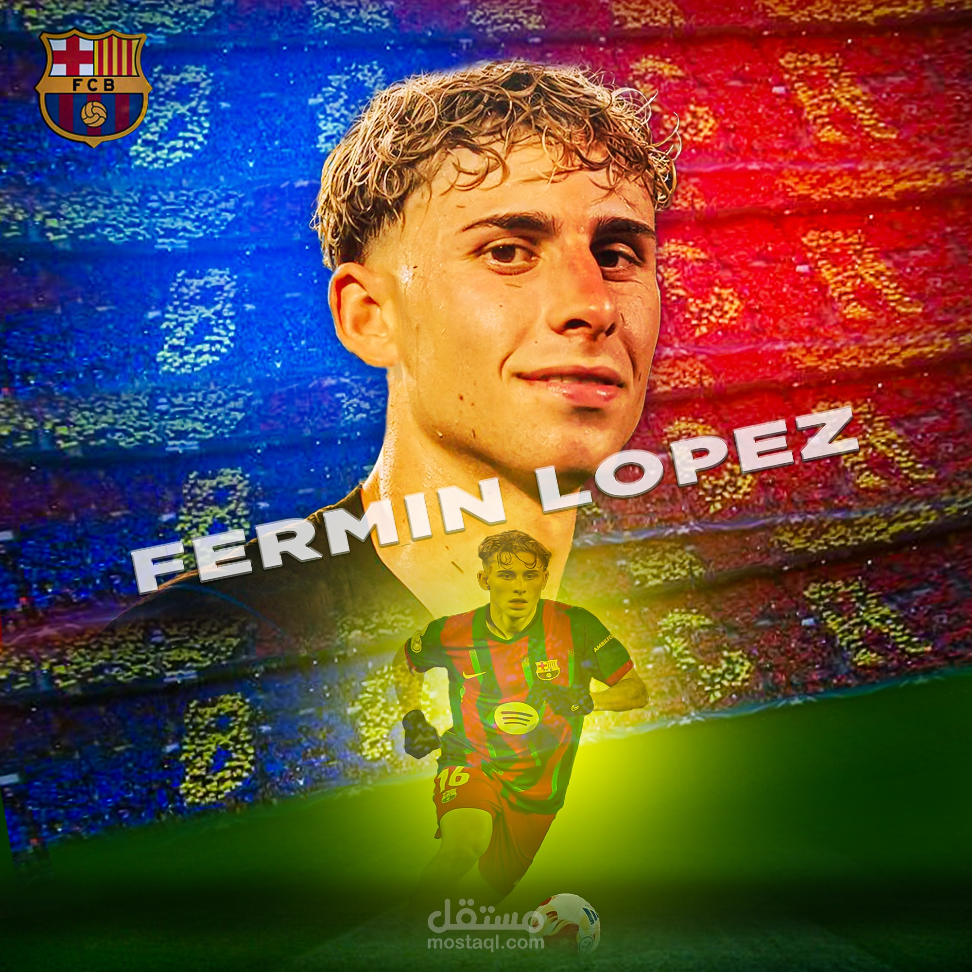 تصميم بوستر رياضي احترافي لنجم برشلونة فيرمين لوبيز | Fermín López Poster