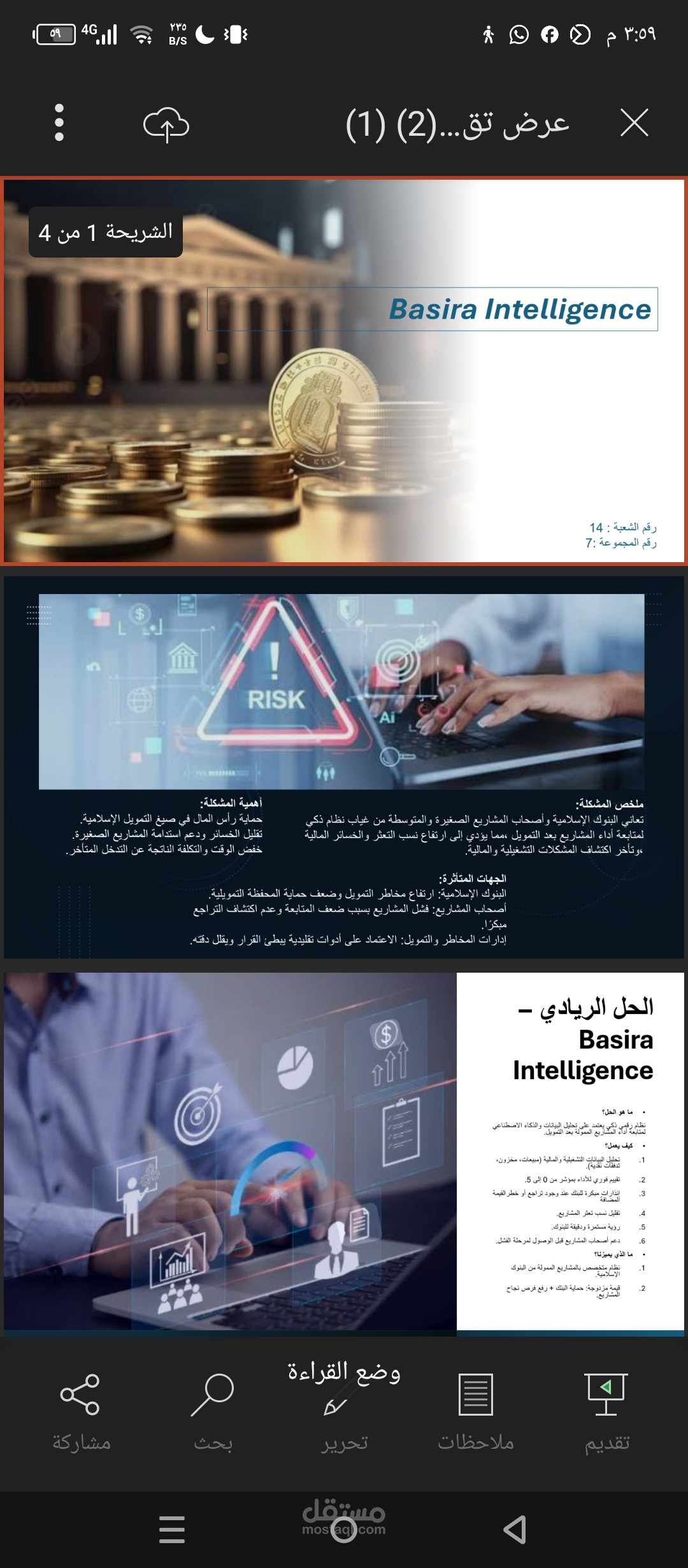 بور بوينت لمجموعة من طلاب مادة ريادة وابتكار
