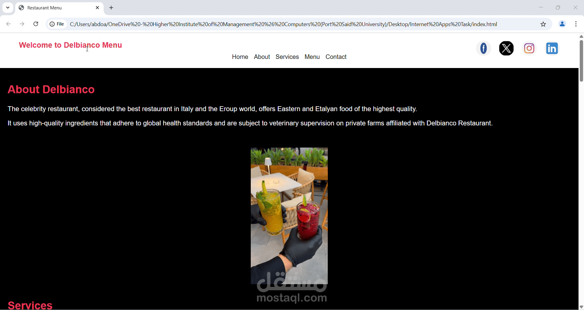 Website Menu For Restaurant