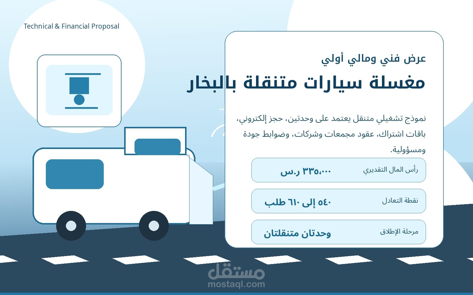 عرض فني ومالي لمشروع مغسلة سيارات متنقلة بالبخار في السعودية