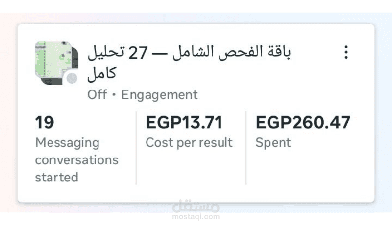 إدارة حملة ميتا لمعمل تحاليل |  19 رسالة في 3 أيام