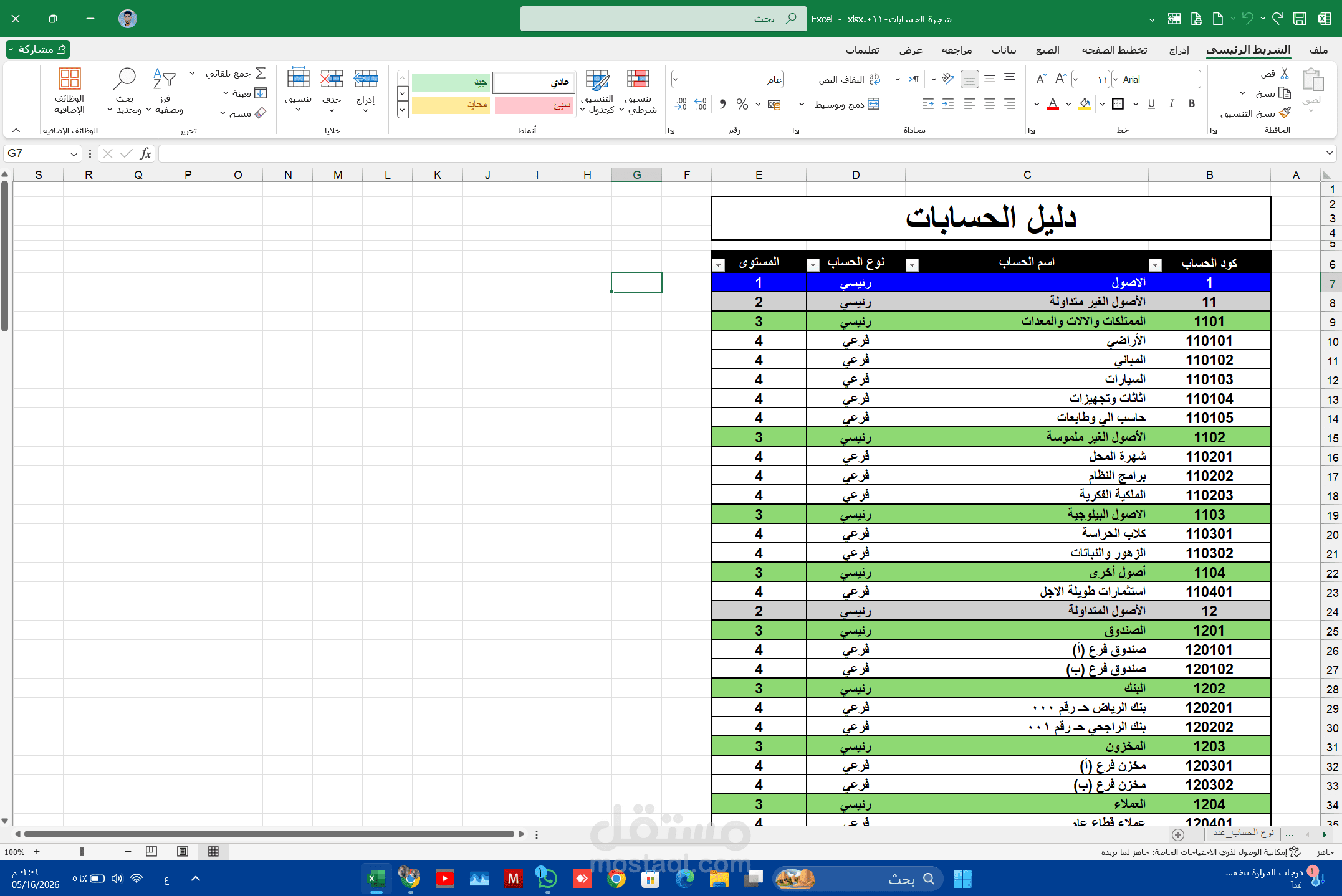 قمت بانشاء دليل حسابات لمحل تجاري بأستخدام Excel