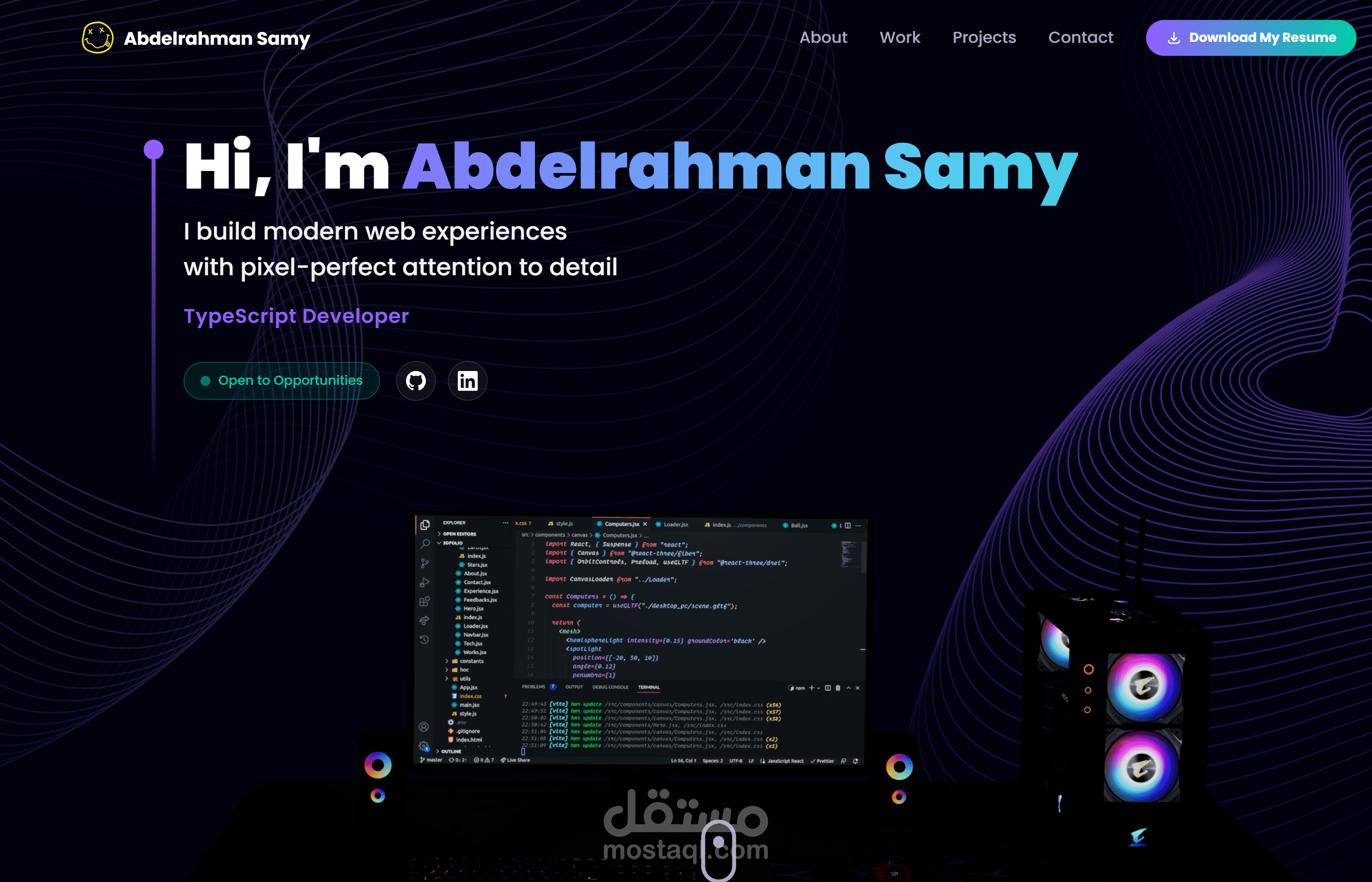 Modern Frontend Developer Portfolio باستخدام React و Three.js