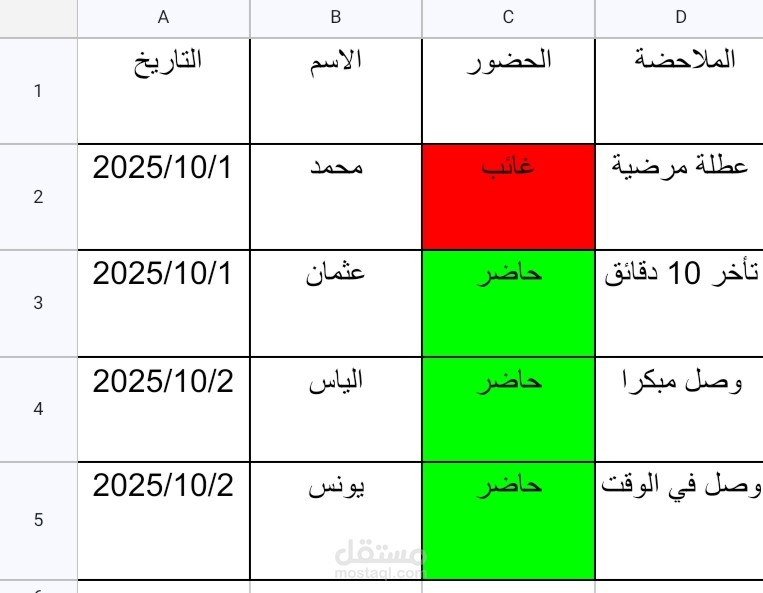 انشاء جدول حضور وغياب احترافي علي Google Sheets وExcel