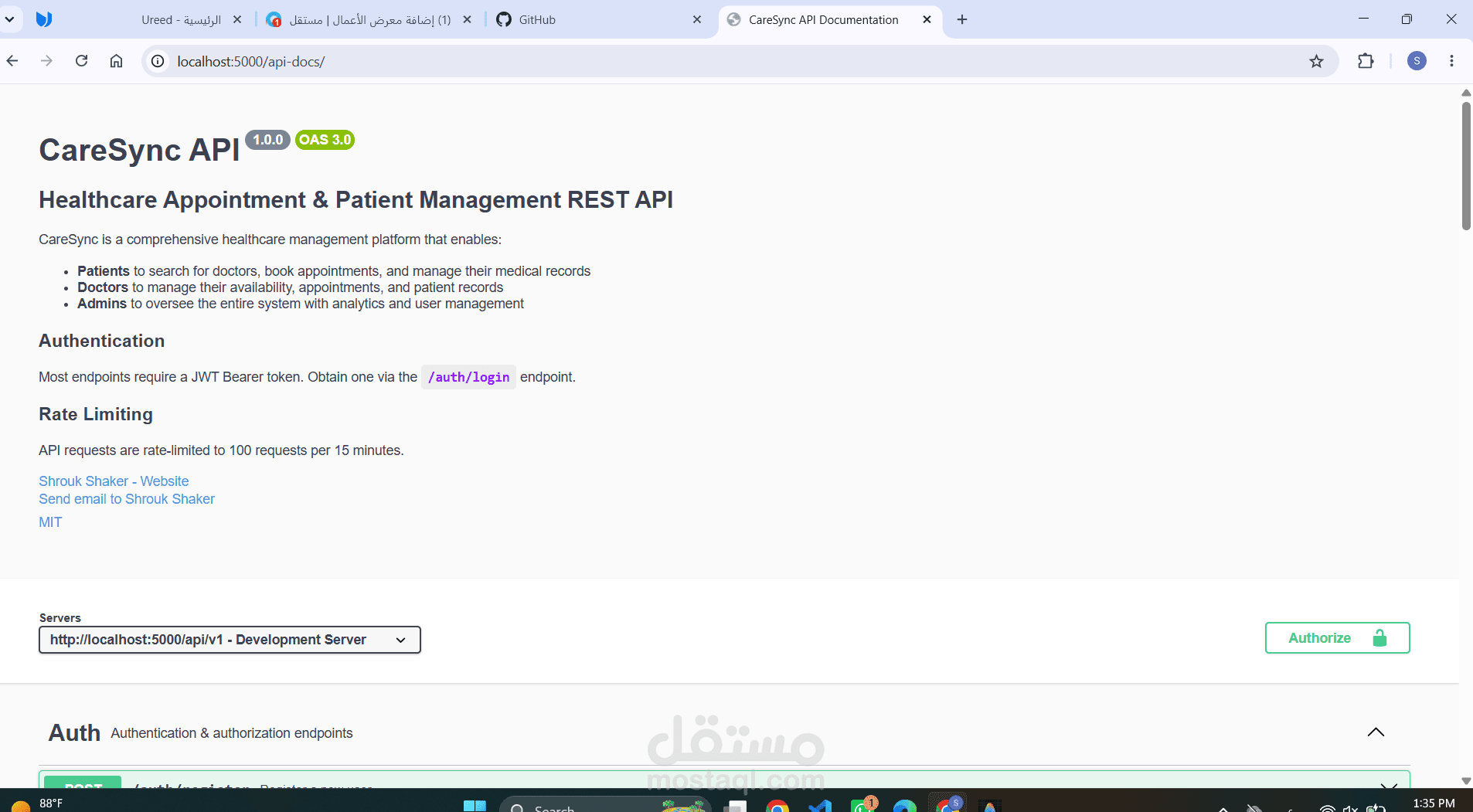 بناء وتطوير نظام متكامل لإدارة العيادات وحجوزات المرضى (CareSync API)