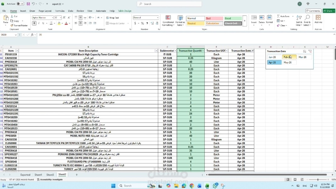 تصميم لوحة تحكم تفاعلية (Dashboard) لإدارة وتتبع استهلاك قطع الغيار والزيوت