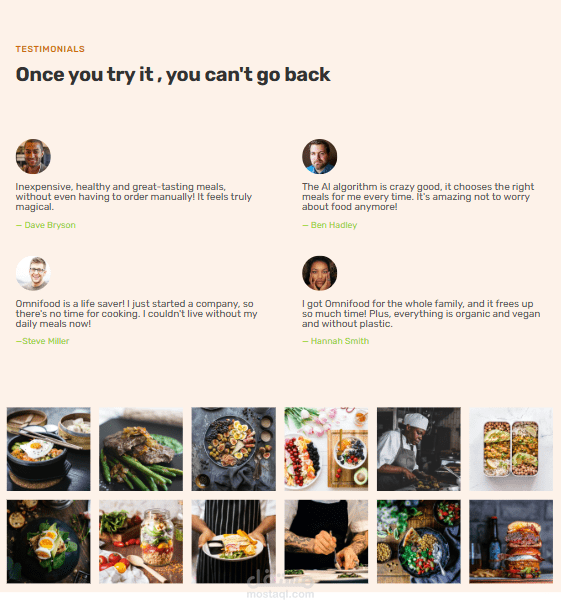 تصميم وتطوير الواجهة الأمامية لموقع Omnifood لخدمات التغذية والوجبات الذكية (Responsive Landing Page)