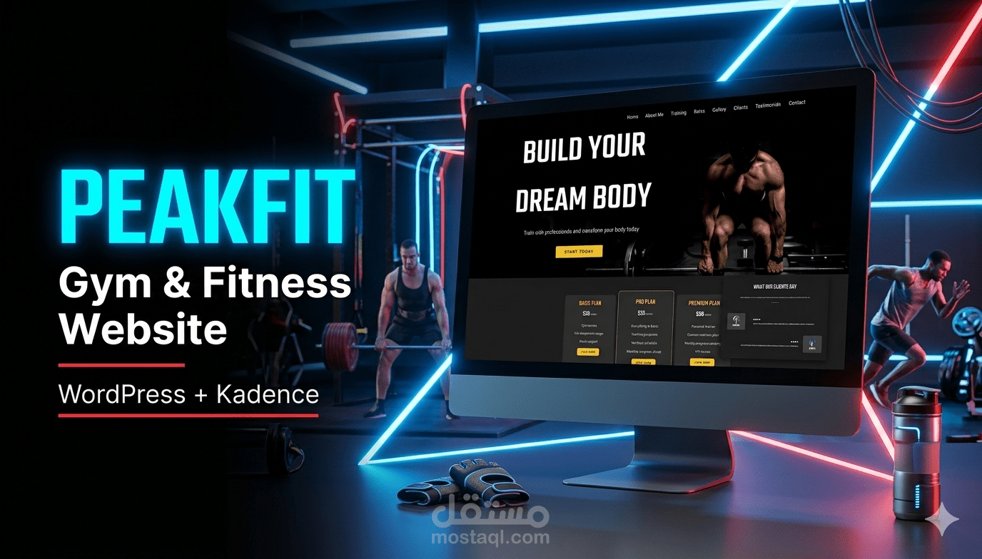 تصميم موقع نادي PeakFit الرياضي — WordPress + Elementor + Kadence
