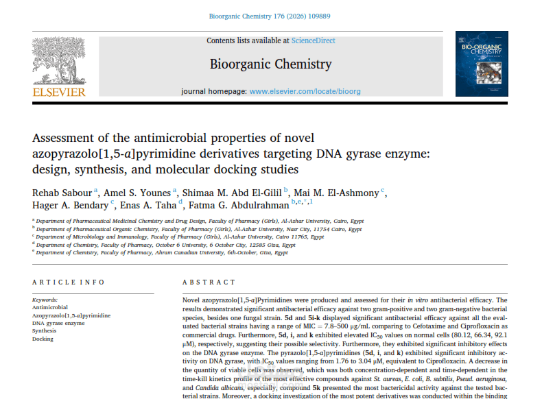 Assessment  of the antimicrobial properties of novel azopyrazolo[1,5-a]pyrimidine derivatives targeting DNA gyrase  enzyme: design,  synthesis, and  molecular docking  studies