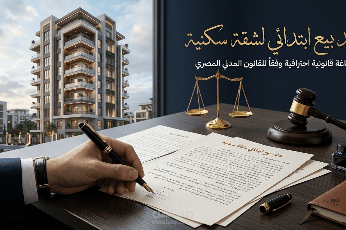 صياغة عقد بيع ابتدائي لشقة سكنية وفقاً لأحكام القانون المدني المصري