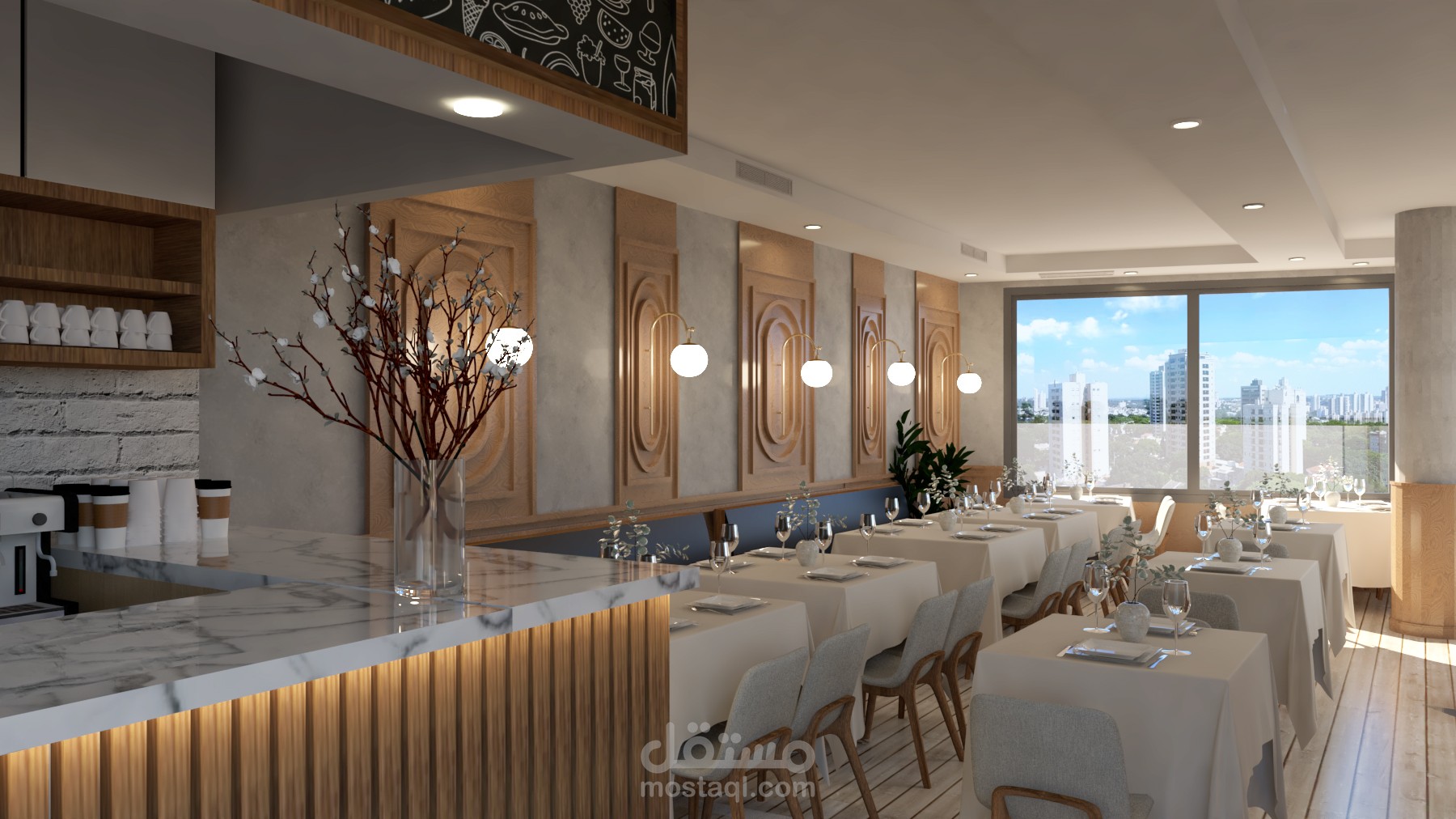 تصميماً داخلياً راقياً لمقهى/مطعم