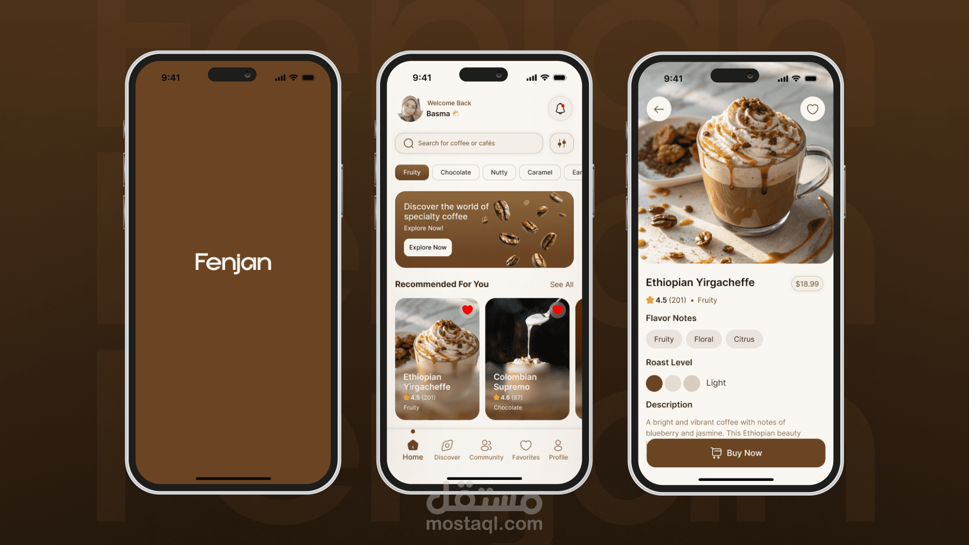 تصميم UI/UX لتطبيق قهوة ومتجر مشروبات