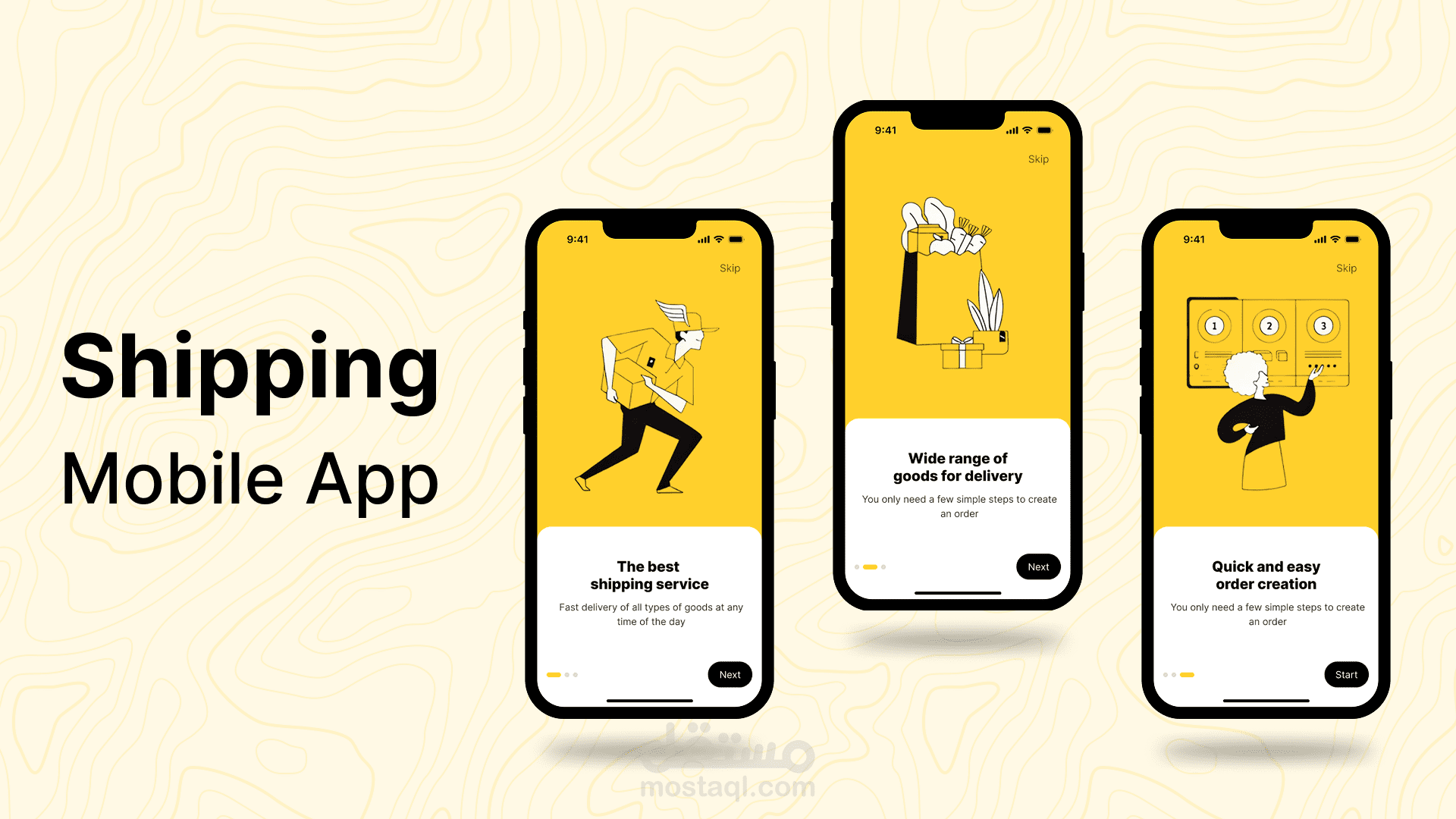 تصميم UI/UX لتطبيق شحن وتوصيل احترافي