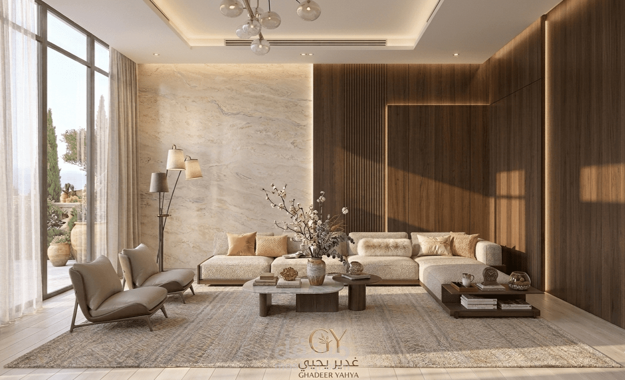 تصميم داخلي  لغرفة معيشة (Living Room) بنمط مودرن