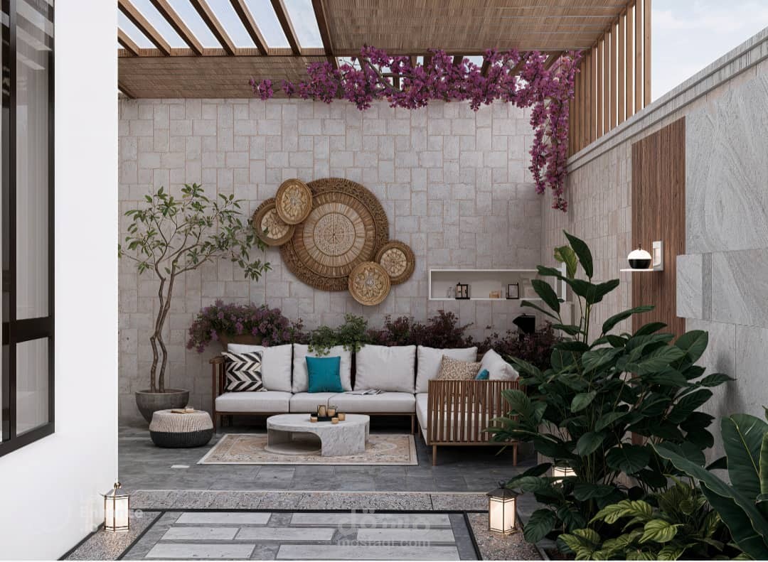 تصميم وتنسيق جلسه خارجية (Landscape & Patio Design) بنمط بوهيمي مودرن