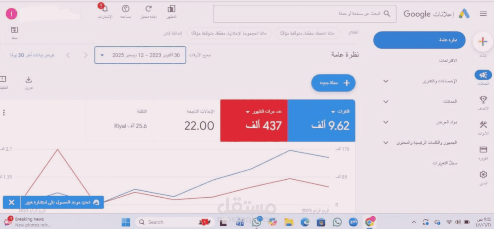 عنوان العمل: إدارة وتحسين حملة إعلانية لمستشفى في الرياض عبر Google Ads