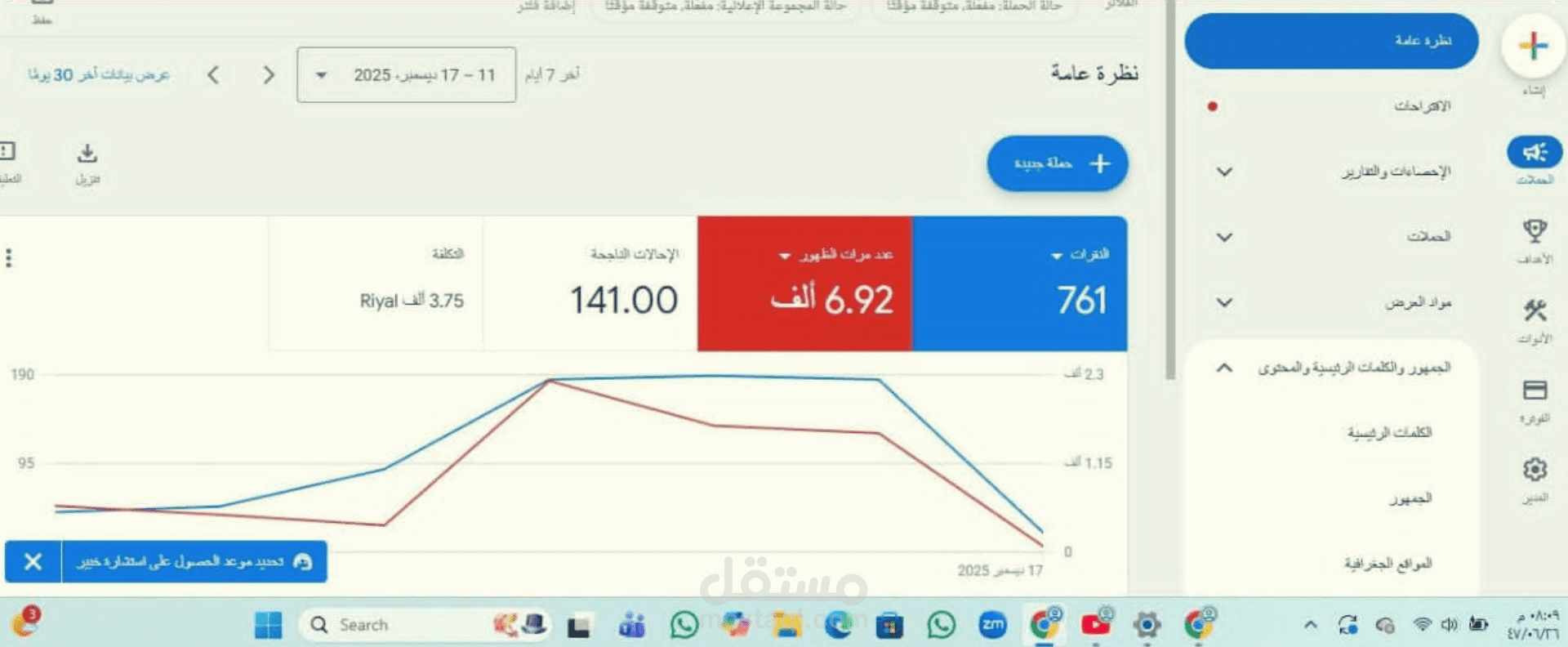 إدارة حملة Google Ads لمؤسسة متخصصة في بيع وتركيب كاميرات المراقبة بالرياض