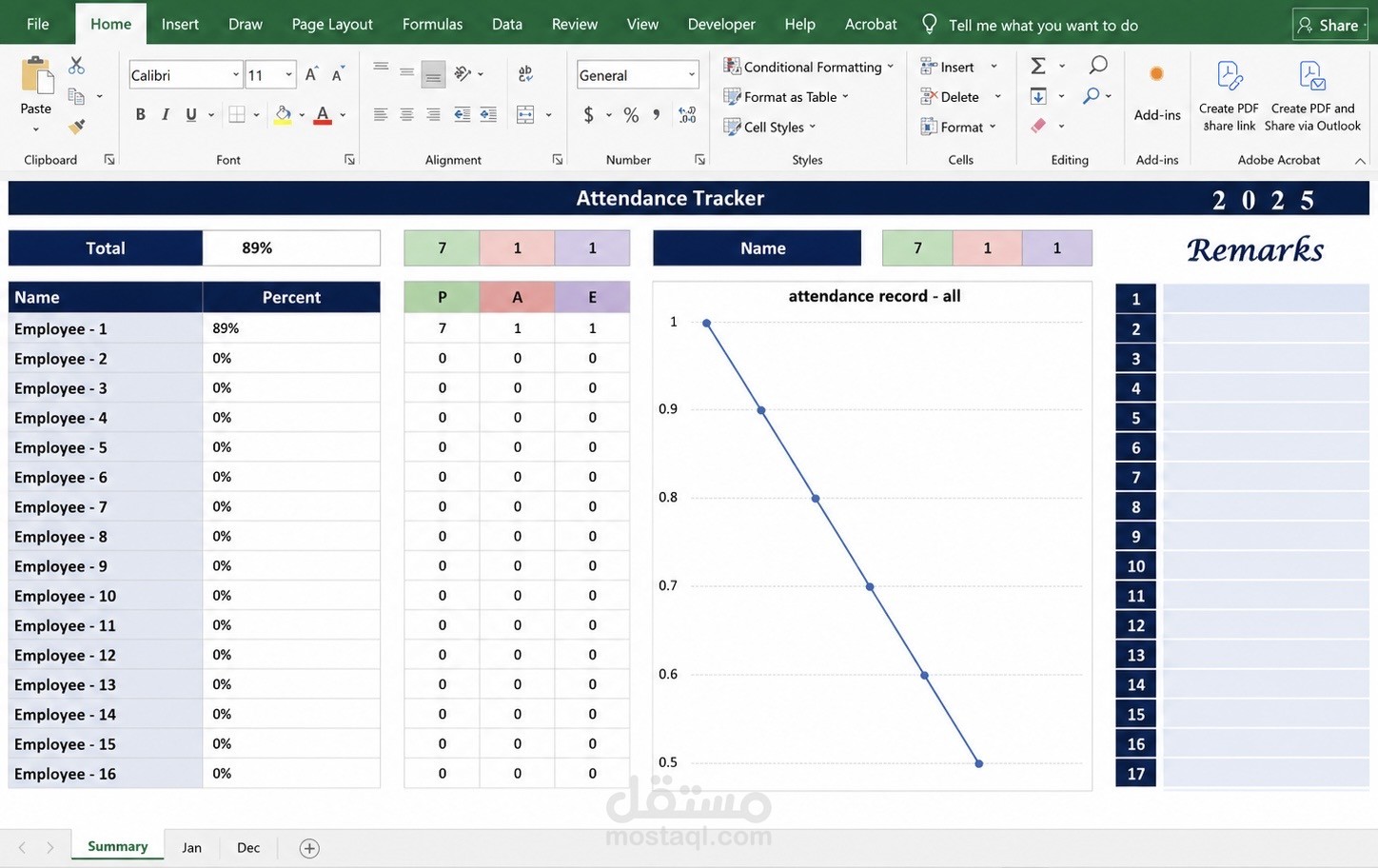 Professional Employee Attendance Tracker Using Excel