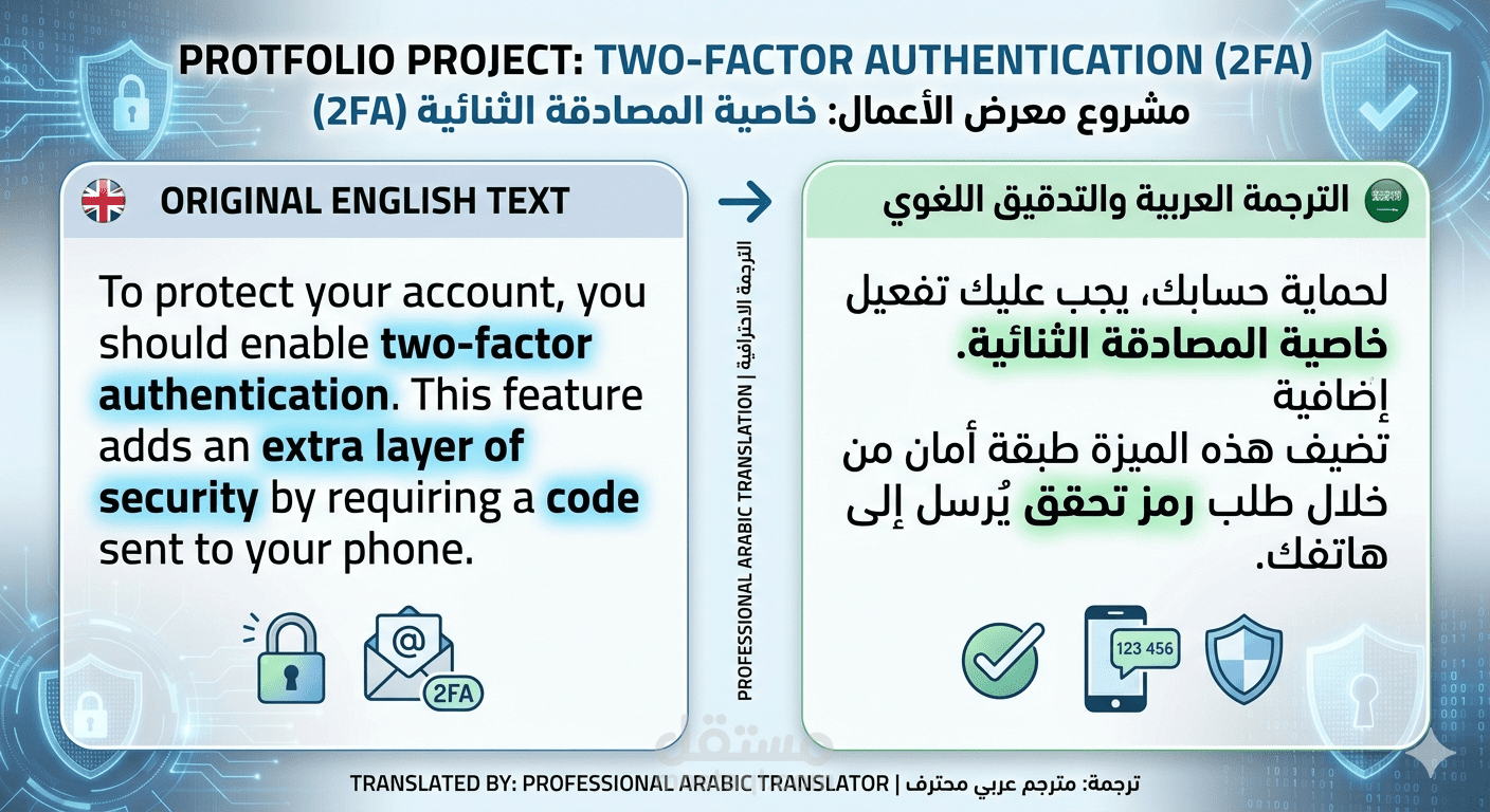 ترجمة وتنسيق نص تقني (خاصية المصادقة الثنائية).