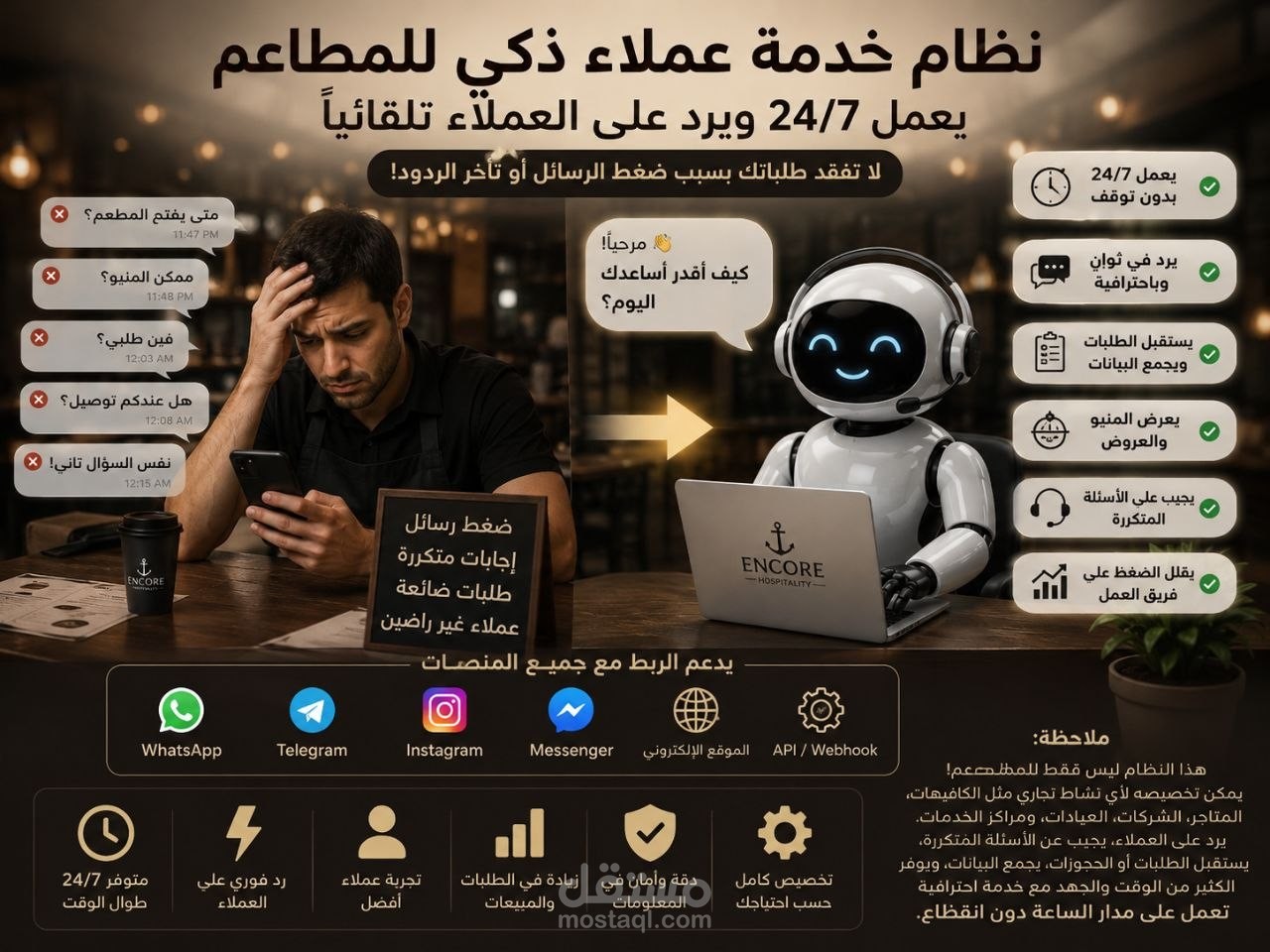 نظام خدمة عملاء ذكي AI Customer Support Bot يعمل 24/7 ويرد على العملاء تلقائياً