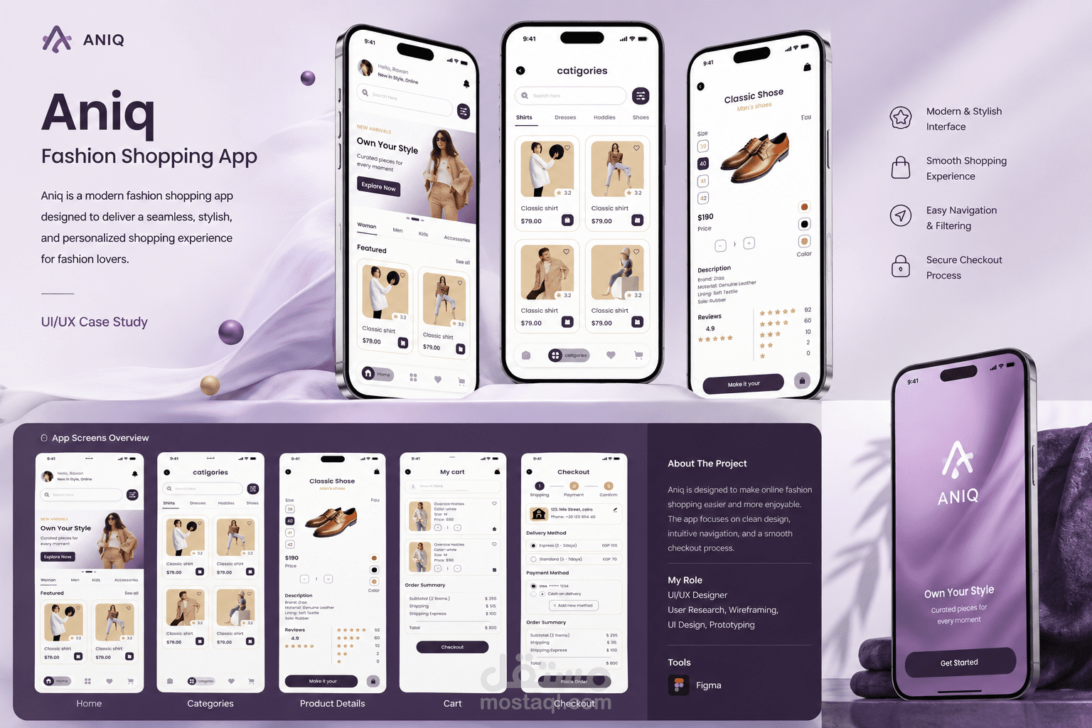 تصميم UI/UX احترافي لتطبيق ملابس وأزياء مع هوية بصرية