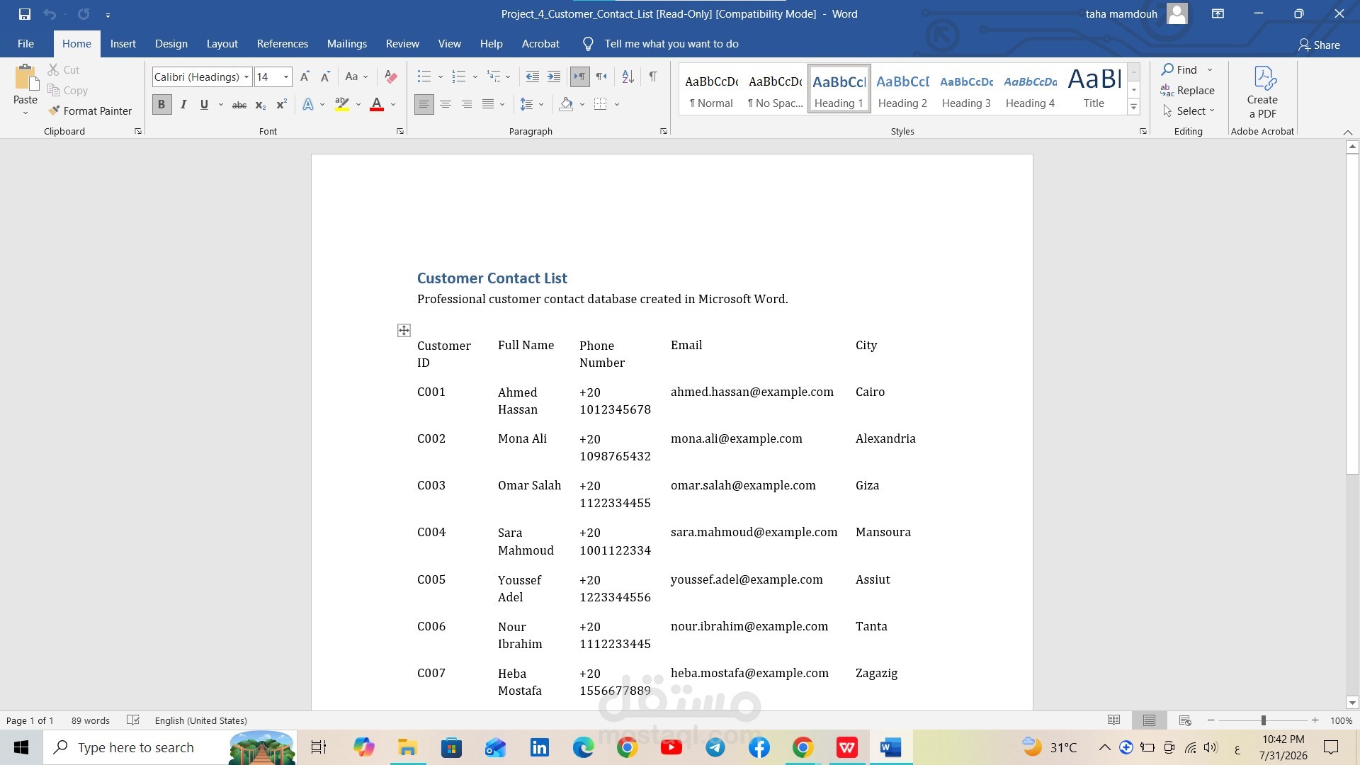 إنشاء وتنظيم ملف بيانات العملاء باستخدام Microsoft Word