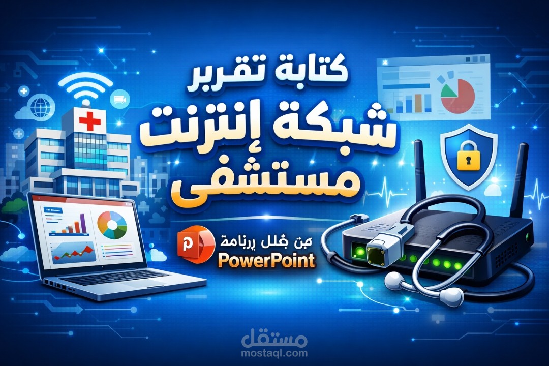 كتابة تقرير لشبكة انترنت مستشفي من خلال برنامج PowerPoint