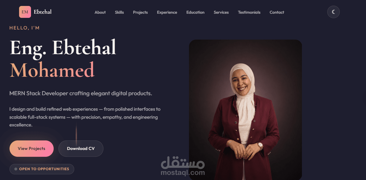 تصميم وتطوير بورتفوليو شخصي احترافي باستخدام  HTML, CSS, JavaScript