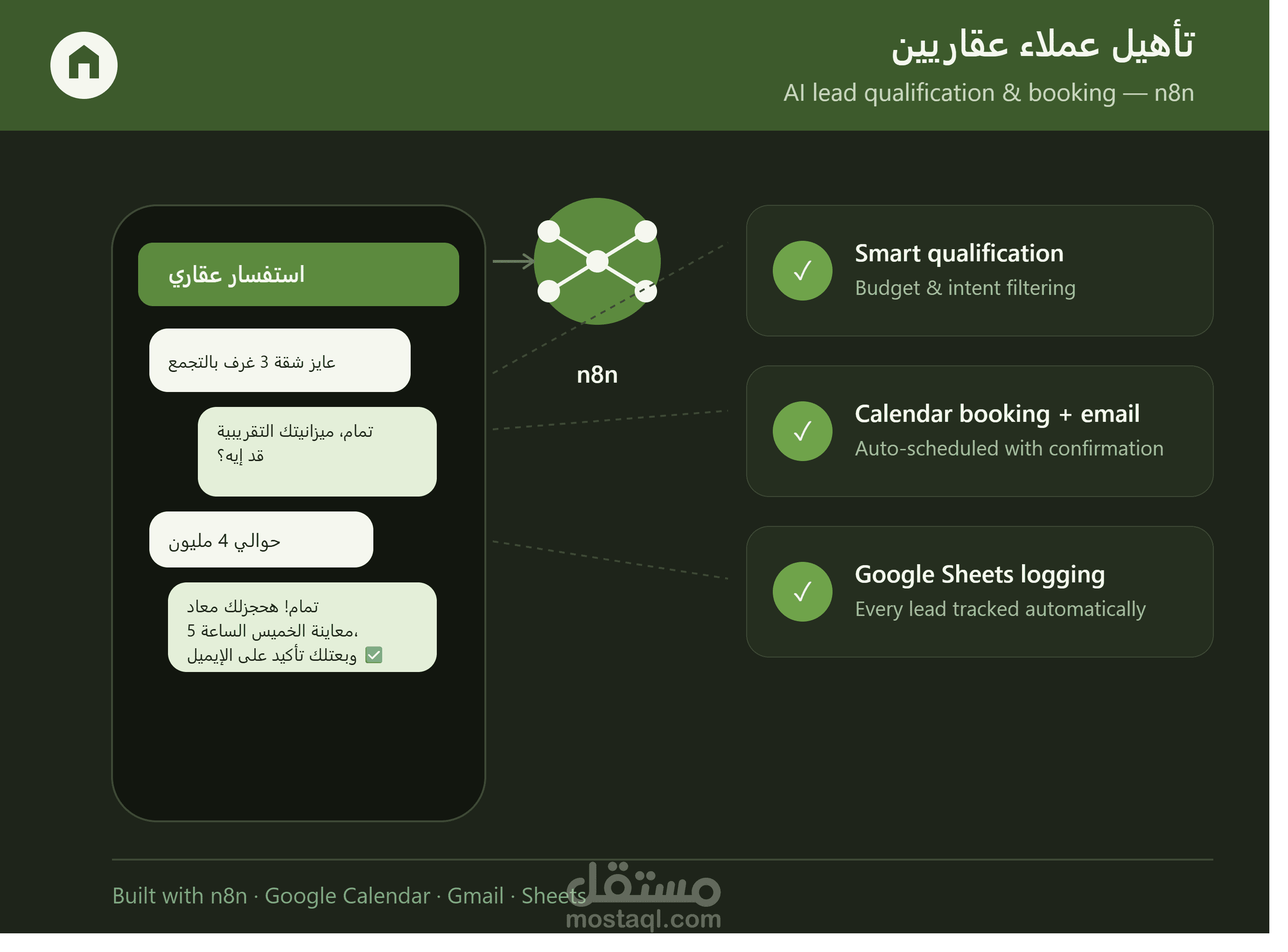 شات بوت تأهيل عملاء عقاريين مؤتمت بالذكاء الاصطناعي ((AI Real Estate CRM Agent))
