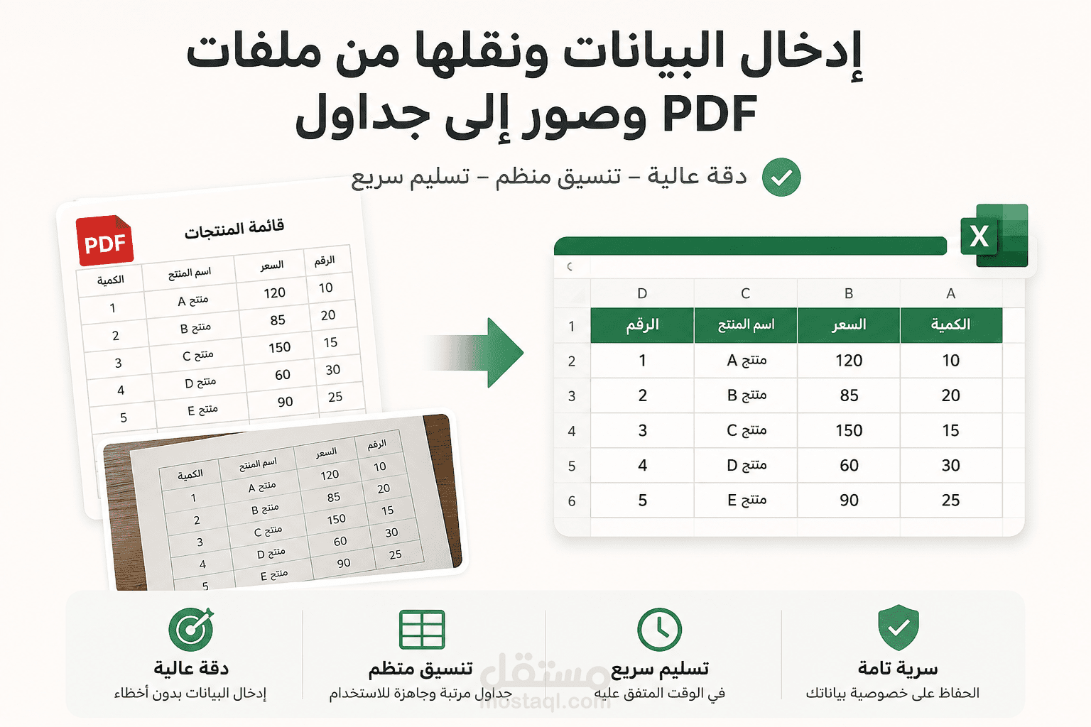 إدخال البيانات ونقلها من ملفات PDF وصور إلى جداول