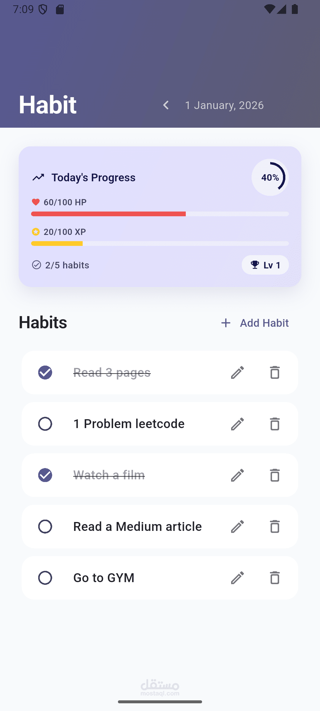 Habit - تطبيق موبايل لمتابعه العادات اليوميه