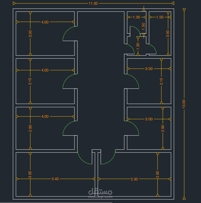 مخطط معماري سكني 2D مرسوم باحتراف باستخدام أوتوكاد