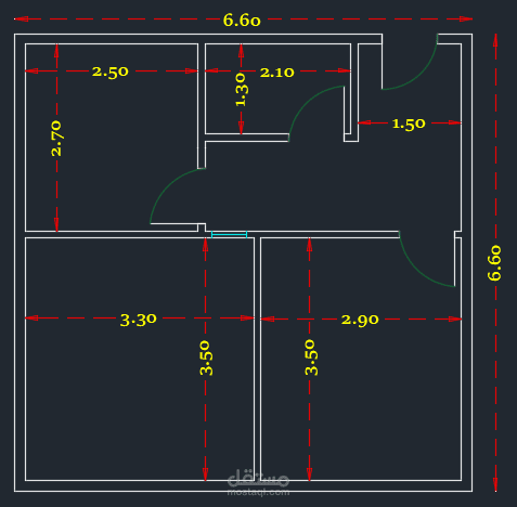 تصميم مخطط شقة سكنية 2D بأبعاد معمارية دقيقة