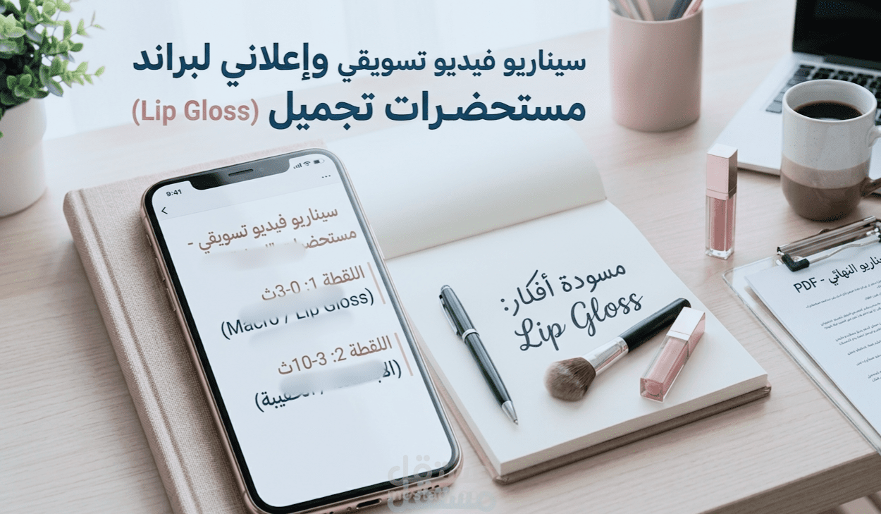 سيناريو فيديو تسويقي وإعلاني لبراند مستحضرات تجميل (Lip Gloss)