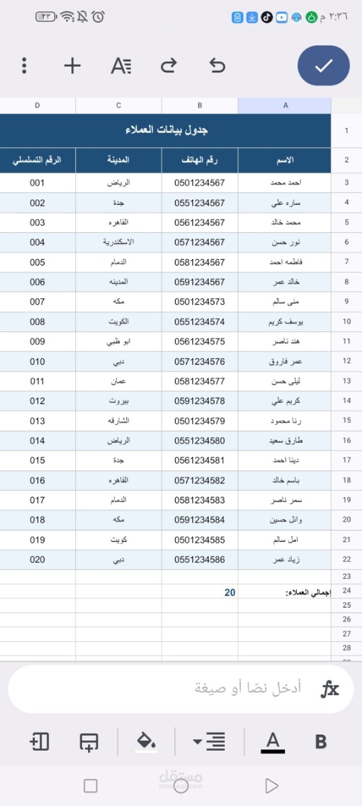ادخال البيانات العملاء
