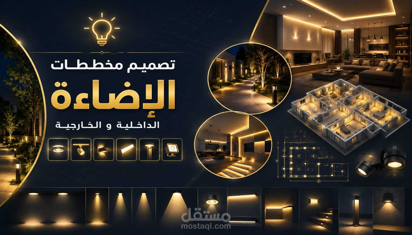 تصميم مخططات الاضاءة الداخلية والخارجية 2D و 3D لمجموعة من المشاريع المختلفة