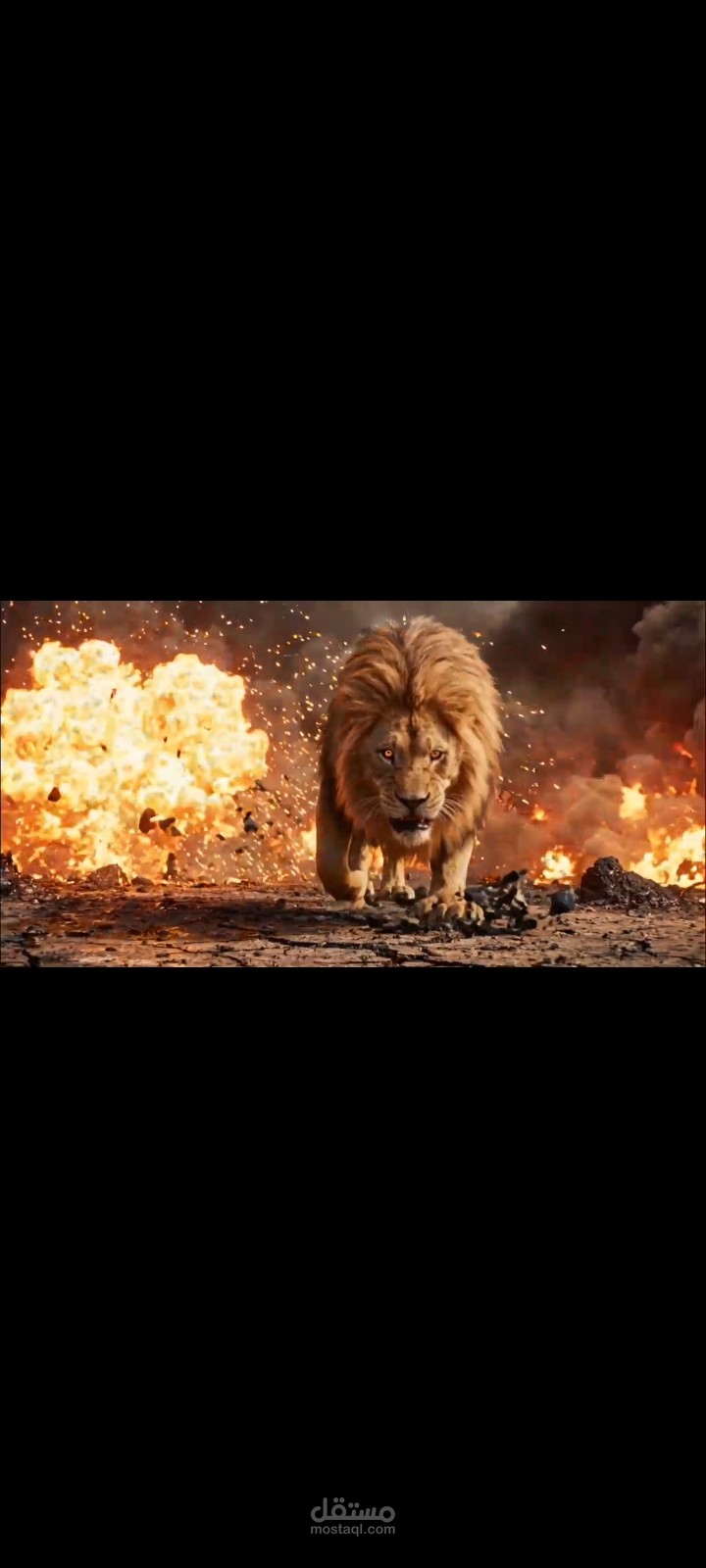 فيديو سينمائي: أسد هائج وسط الانفجارات | AI Cinematic Video