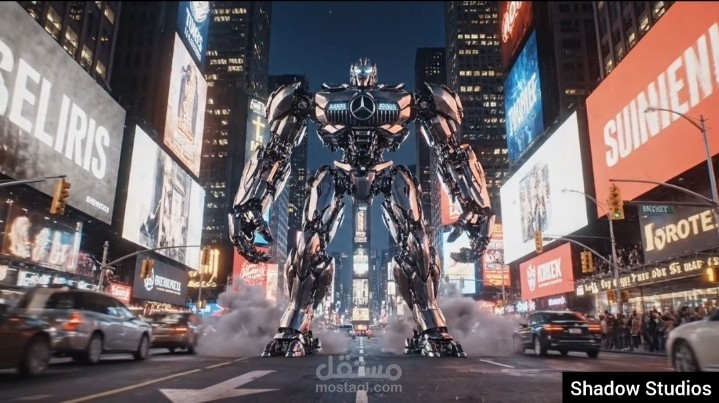 فيديو سينمائي: تحول سيارة مرسيدس إلى روبوت عملاق في التايمز سكوير | AI Transformers