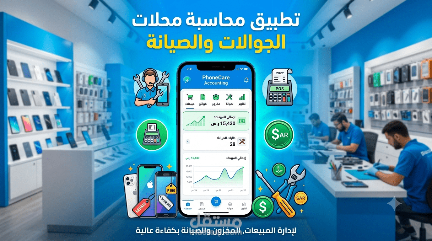 نظام "مركز الصيانة الفورية" المحاسبي لإدارة محلات الجوالات