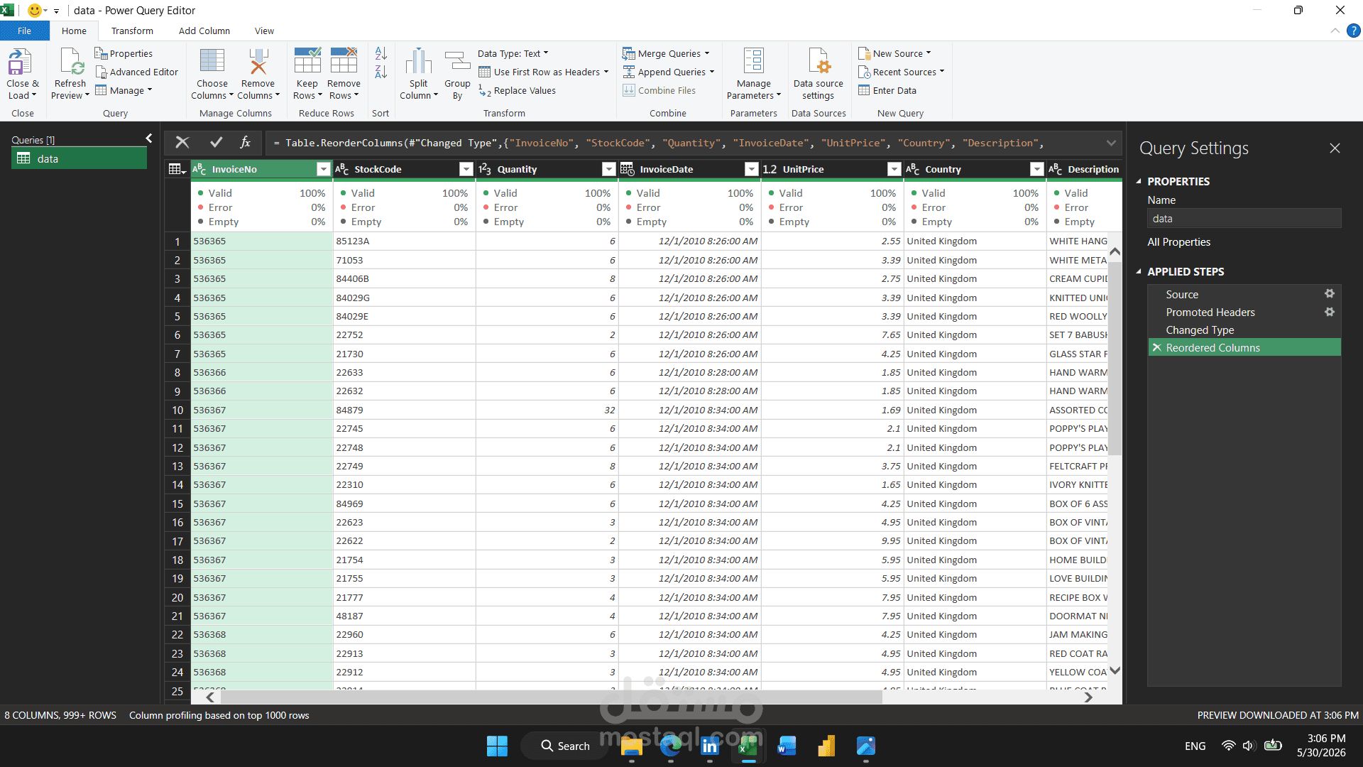 Data cleaning with power query