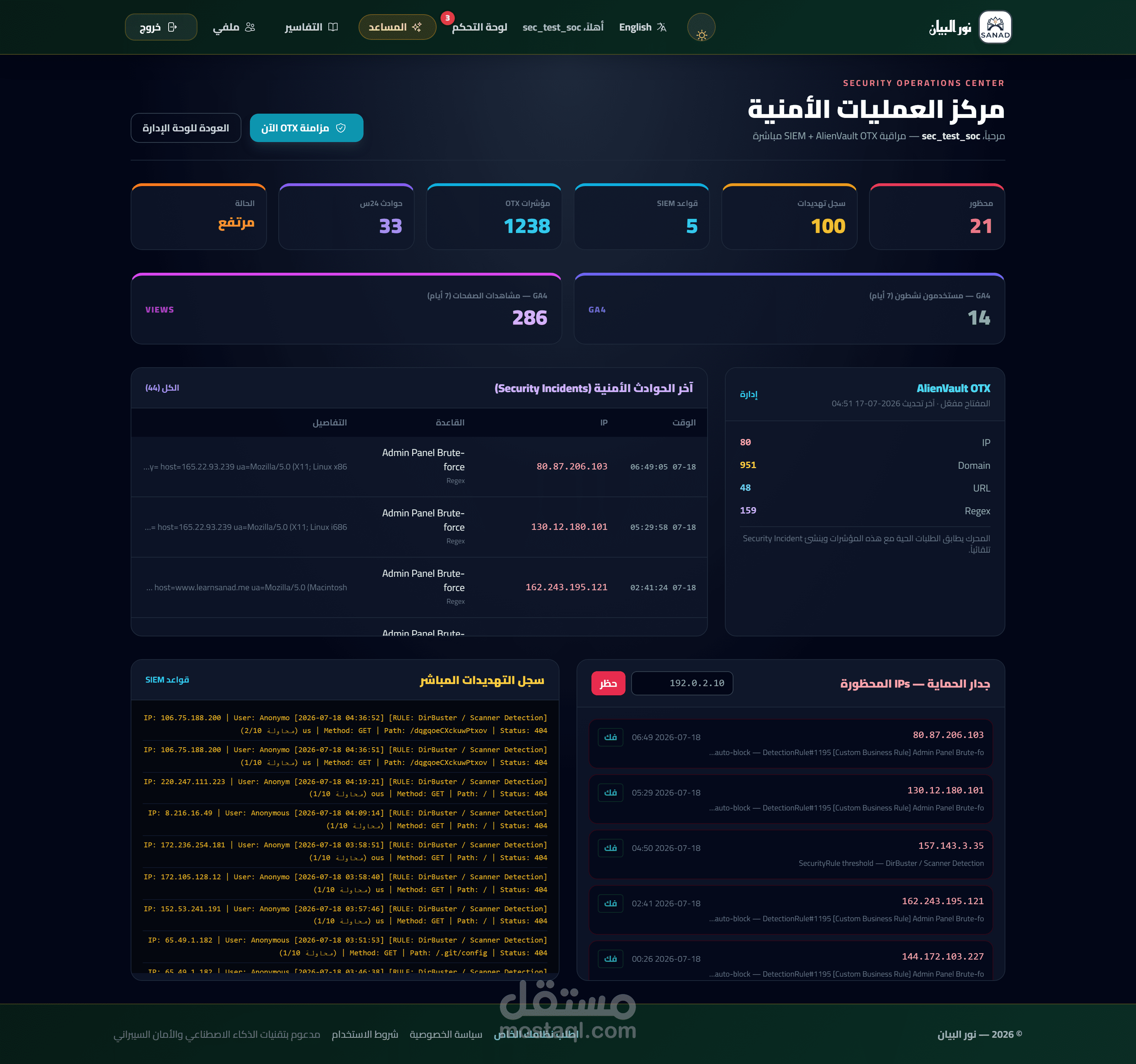 تطوير واجهات برمجية آمنة (Secure RESTful APIs) ولوحة تحكم لإدارة الصلاحيات وسجلات النظام