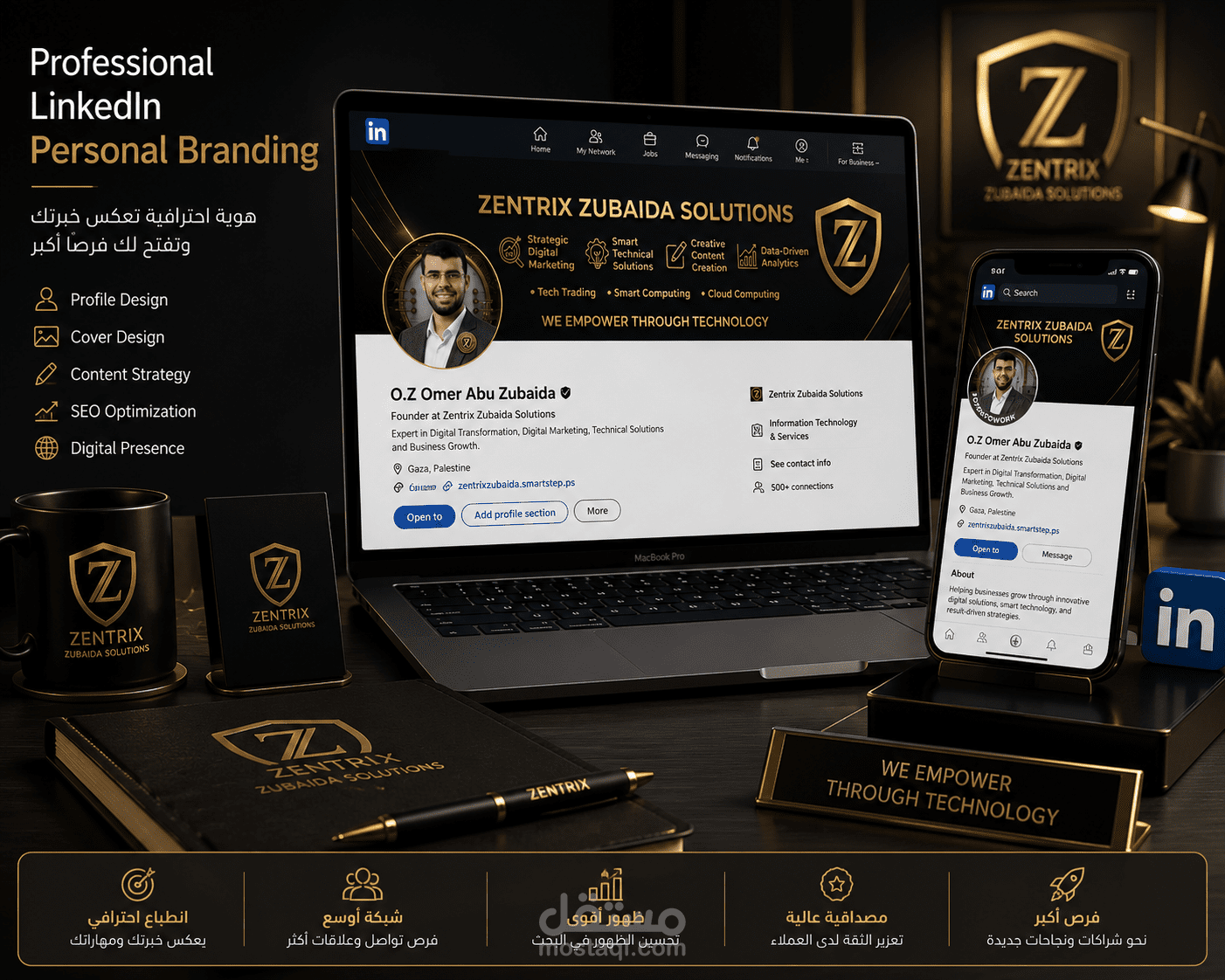 تهيئة الحسابات وبناء الهوية المهنية الاحترافية (LinkedIn Profile Optimization).