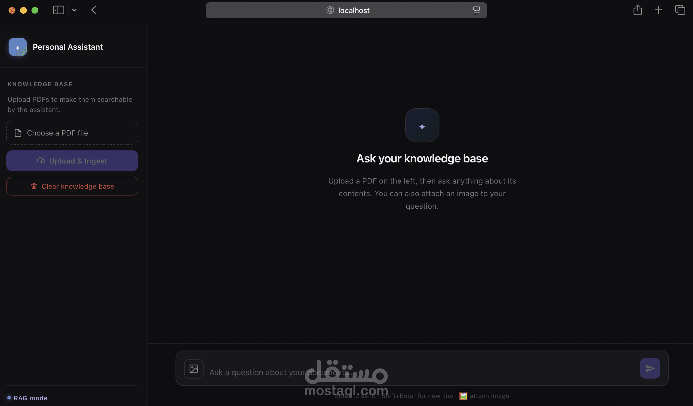 بناء وتطوير مساعد ذكي مخصص (RAG Chatbot) لقراءة وتحليل الملفات ودعم الصور مع خاصية البث المباشر