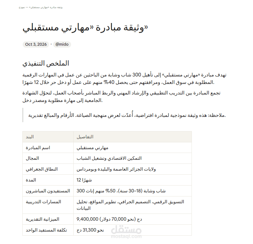 وثيقة مبادرة «مهارتي مستقبلي» لتأهيل الشباب رقميًا وتشغيلهم