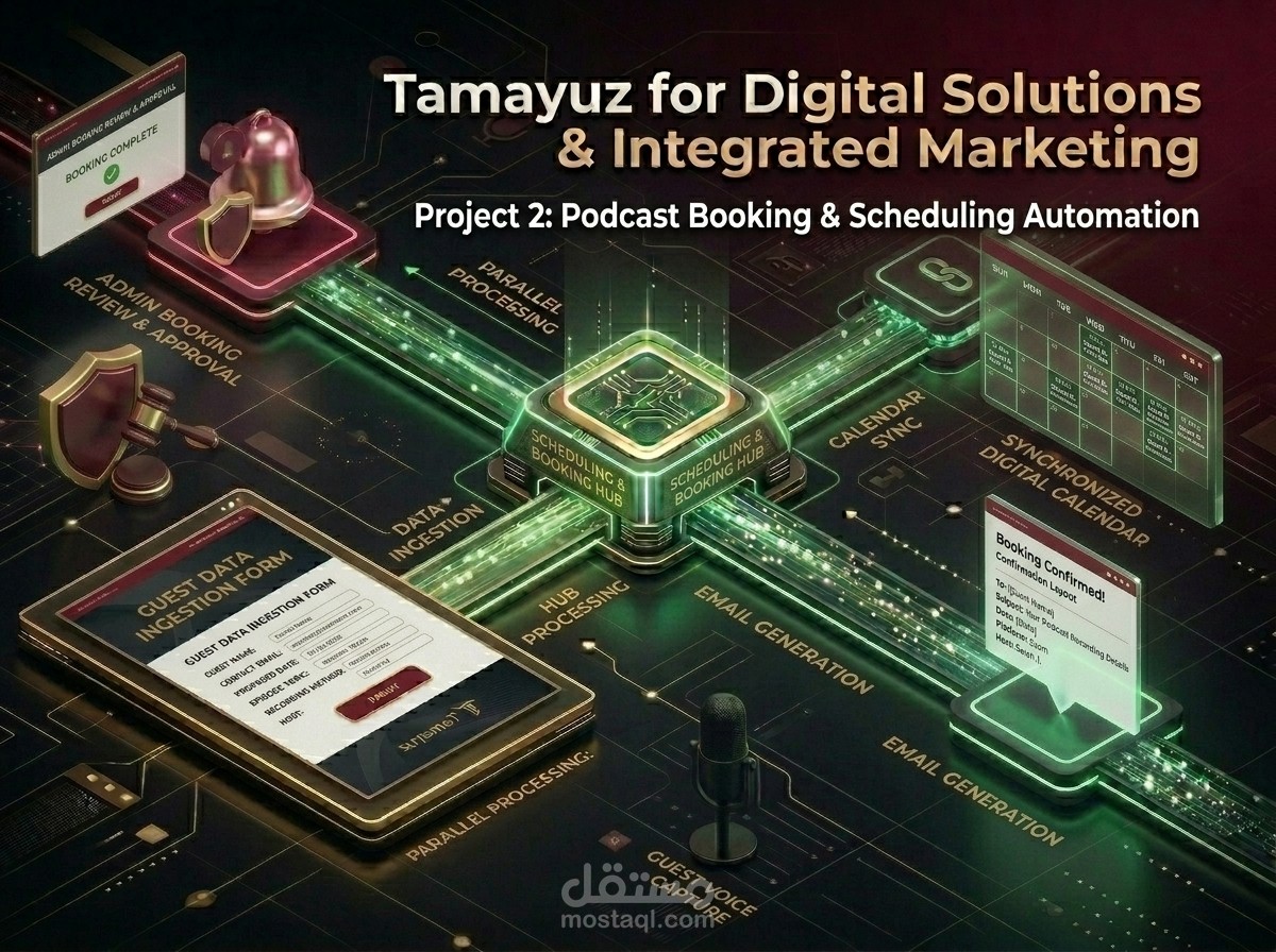 •	عنوان العمل: نظام أتمتة حجوزات وجدولة برامج البودكاست الإعلامي