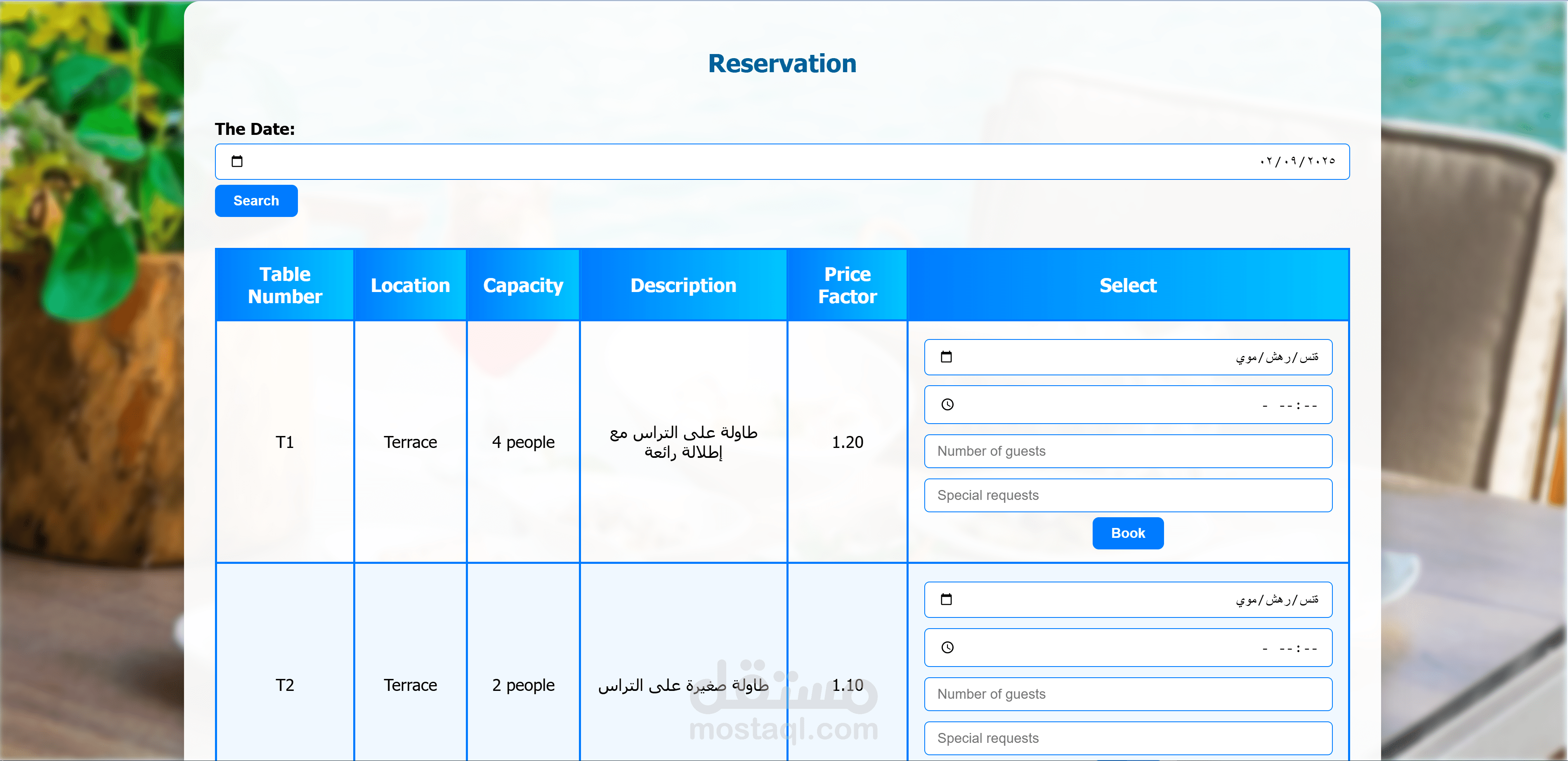 نظام متكامل لإدارة الطلبات وحجوزات الطاولات للمطاعم (Web Application)