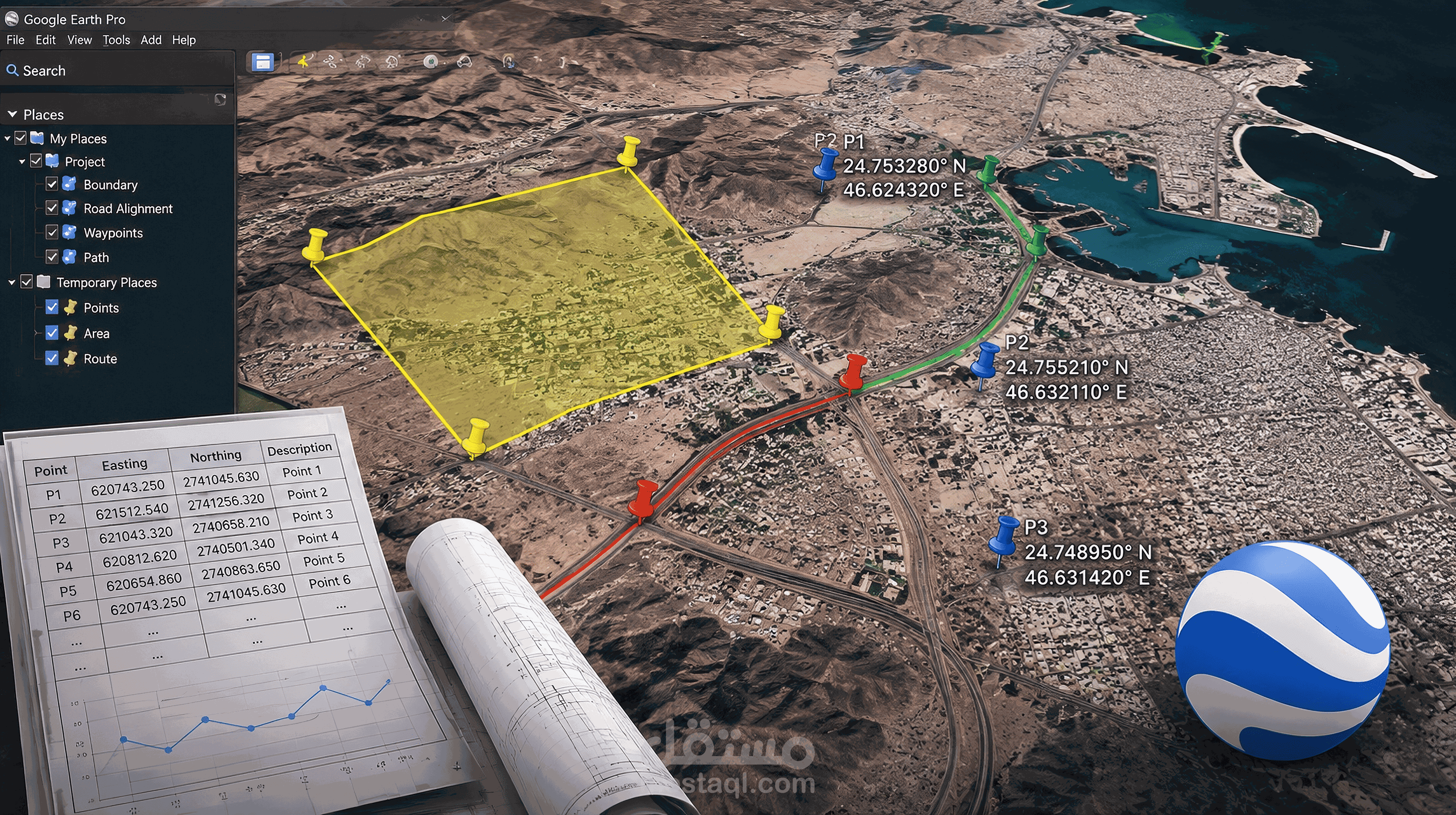 تحويل الإحداثيات وإنشاء ملفات Google Earth KML KMZ باحترافية