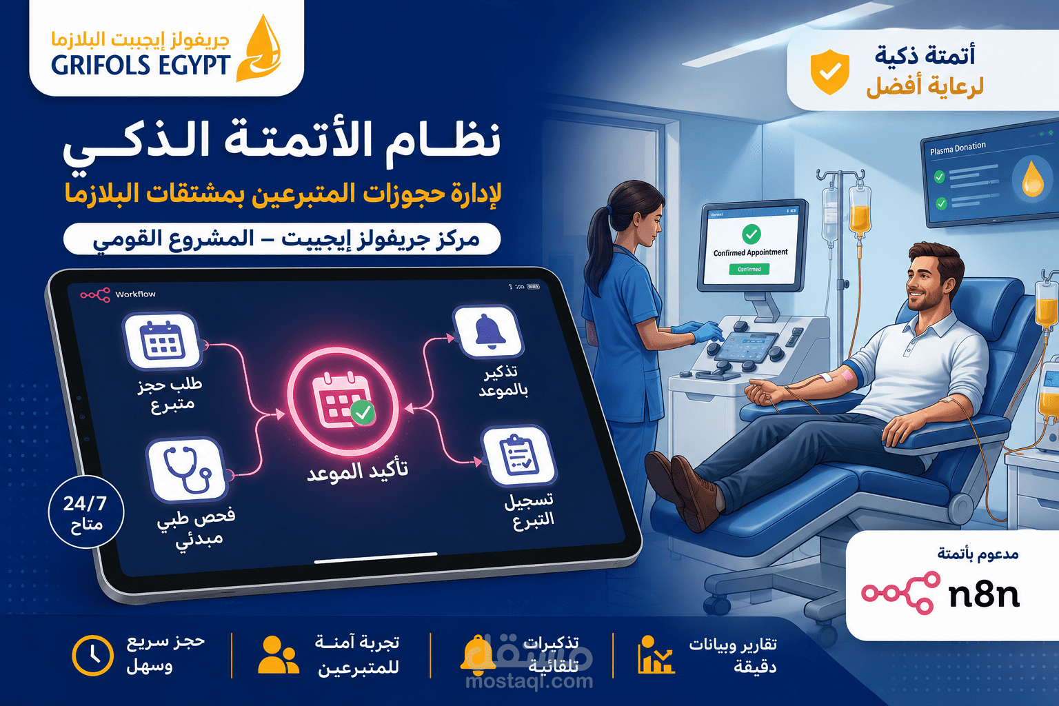 نظام الأتمتة الذكي لإدارة حجوزات المتبرعين بمشتقات البلازما (مركز جريفولز إيجيبت - المشروع القومي لمشتقات البلازما)