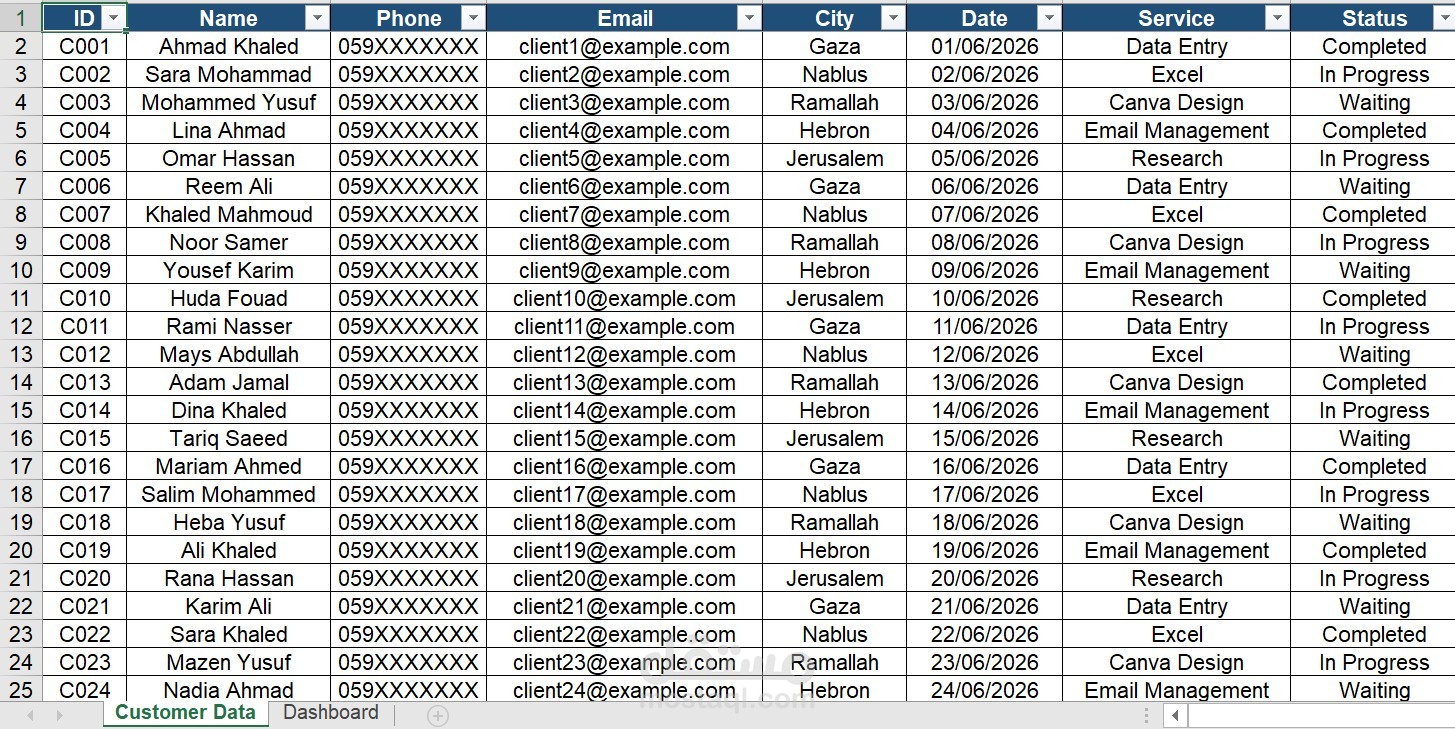 نظام إدارة بيانات العملاء ولوحة متابعة احترافية باستخدام Microsoft Excel